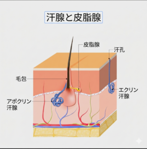 汗腺と皮脂腺のイラスト　多汗症解説